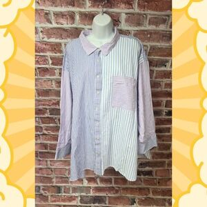 Women's MAURICES Striped Long Sleeves Cotton Button Up Shirt 3X